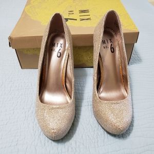 Mix No. 6 White Gold Sparkly Platform Heels.